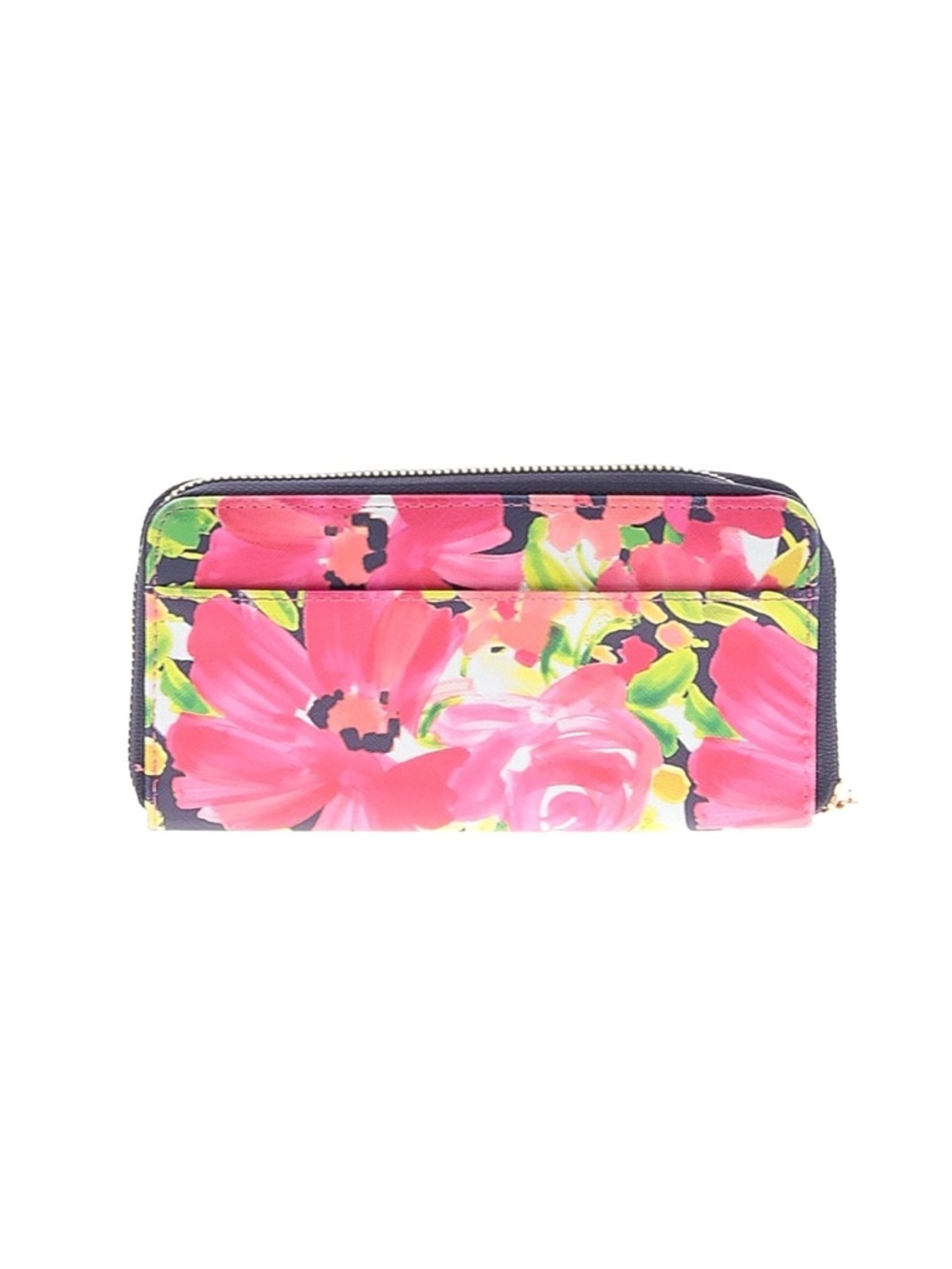 Trina Turk Pink Floral Zip-Around Wallet with Navy Trim